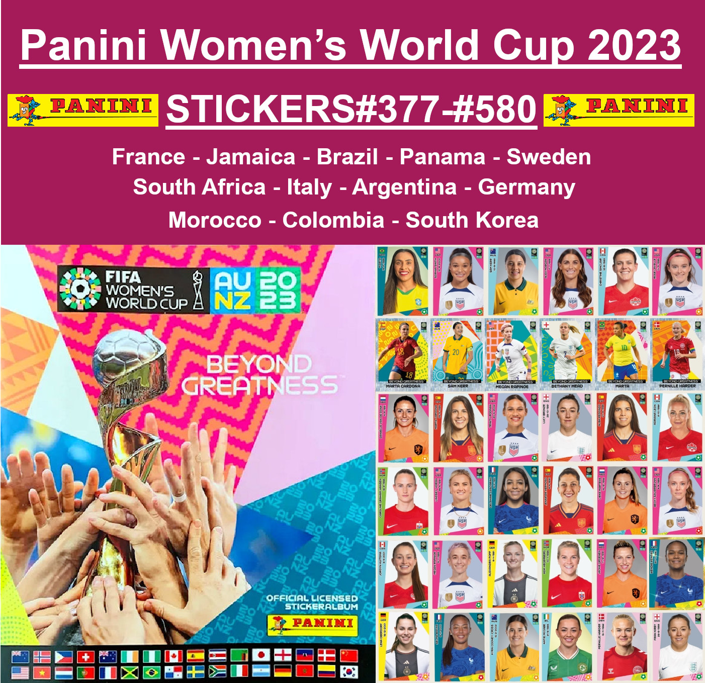 ** USA Seller ** Panini FIFA Women’s World Cup 2023 — Stickers #377-#580