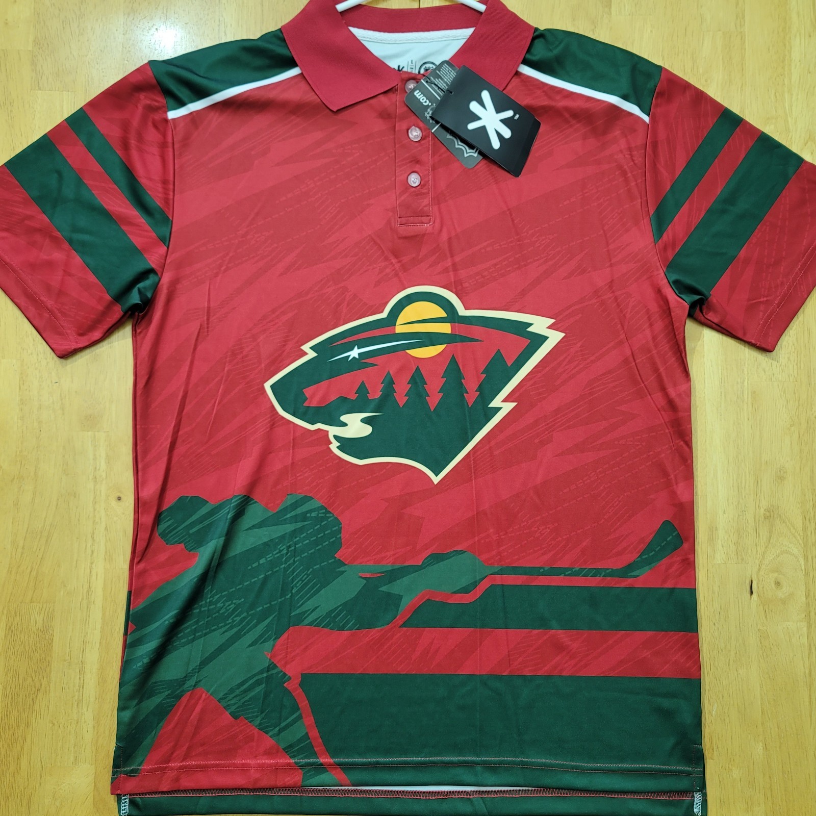 NHL Minnesota Wild KLew Men’s Large Multi-Color Thematic Polo Shirt NWT