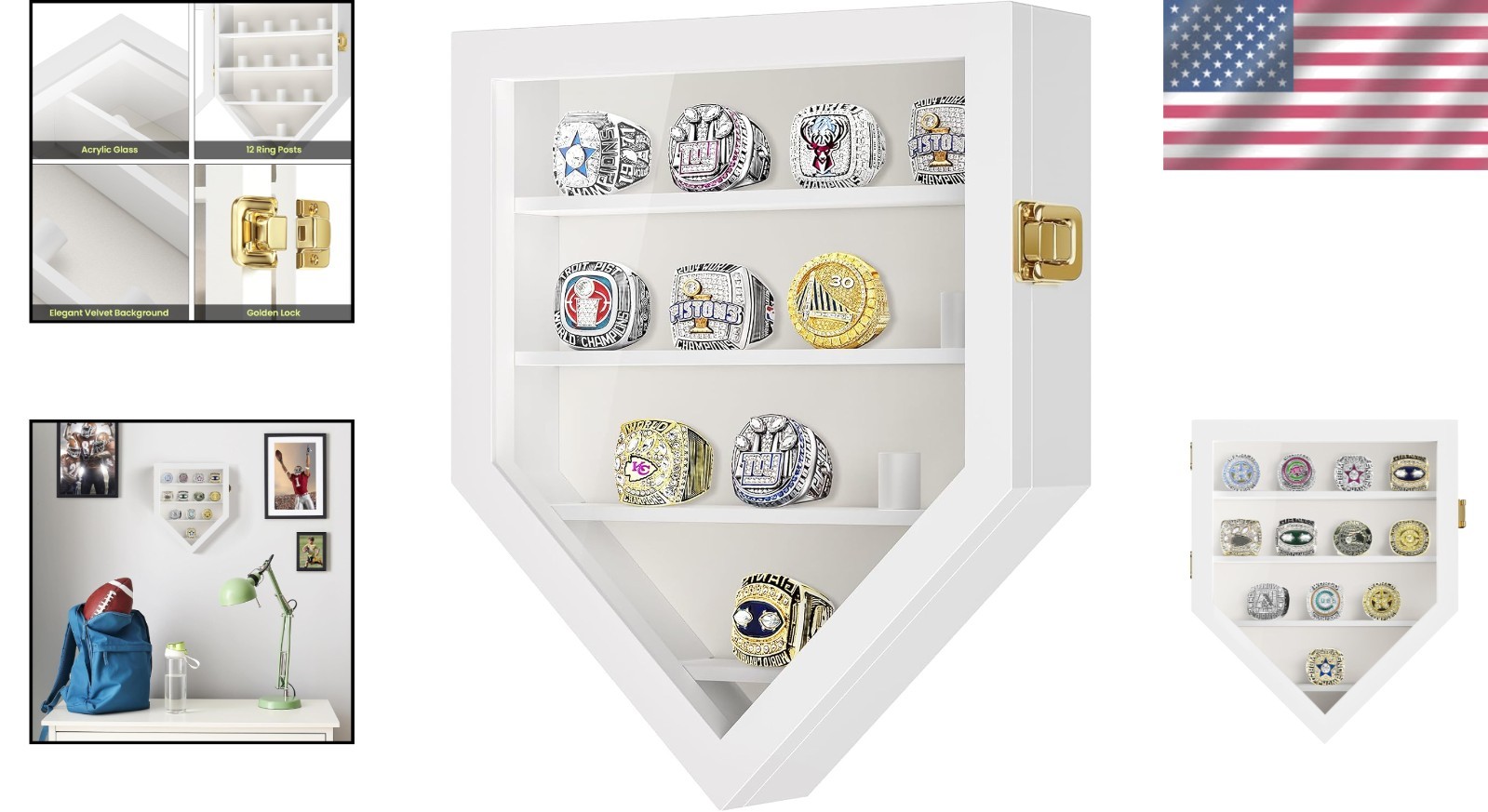 Acrylic Glass Baseball Ring Display Case — 12 Rings