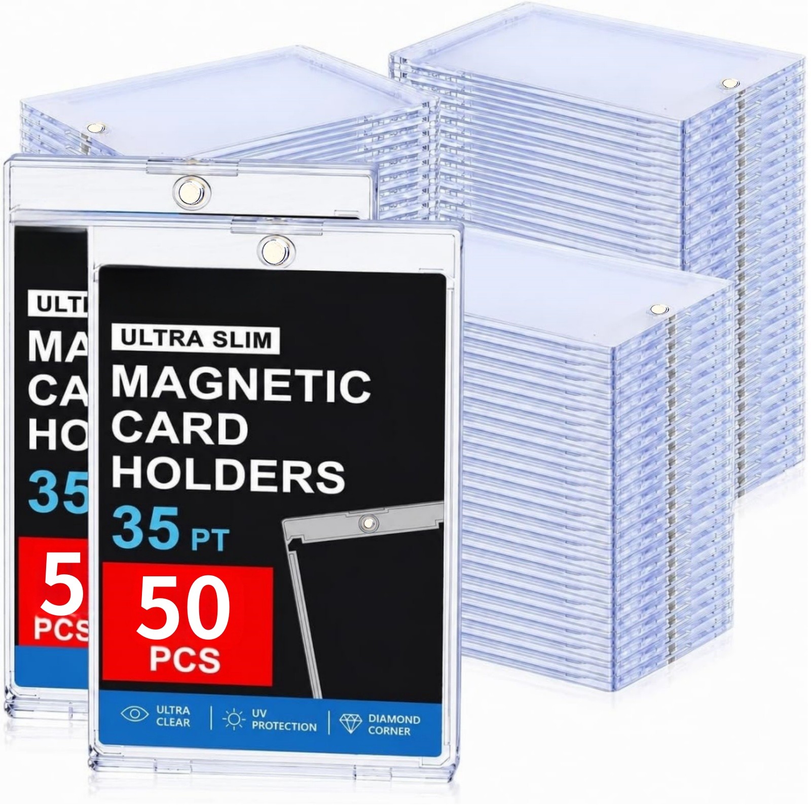 50PCS 35pt Magnetic Card Holder for Cards, One Touch Hard Plastic Thick Cases