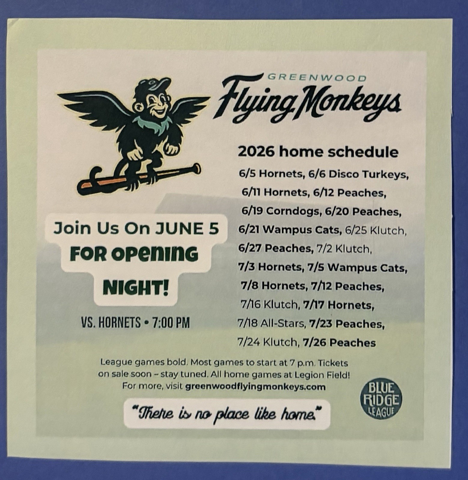 2026 GREENWOOD FLYING MONKEYS Schedule ⚾️ Minor Baseball Sked COOL‼️
