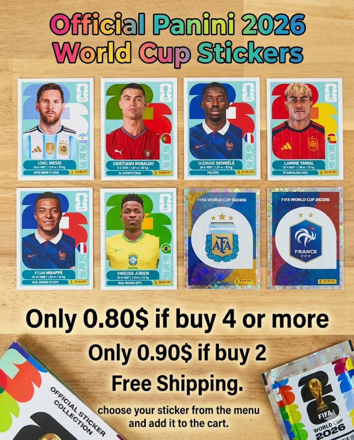 PANINI WC 2026 INDIVIDUAL STICKERS, PAR to UZB ONLY 0.80$! FREE SHIPPING!