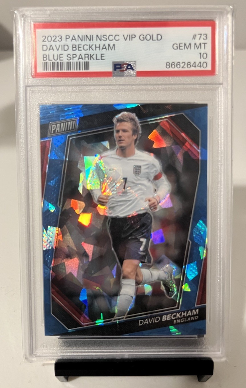 David Beckham 2023 Panini NSCC VIP Gold Blue Sparkle Prizm /149 PSA 10