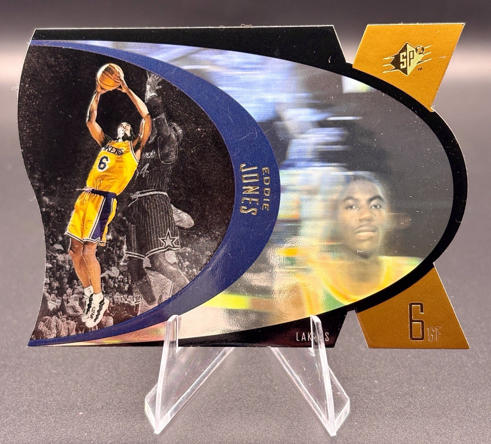 1997 Upper Deck SPx Eddie Jones #23 GOLD/BLUE Hologram NBA Los Angeles Lakers