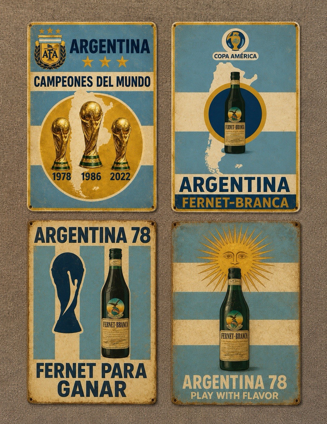Four Argentina World Cup Metal Signs Fernet Cupo Mundial Argentina Messi