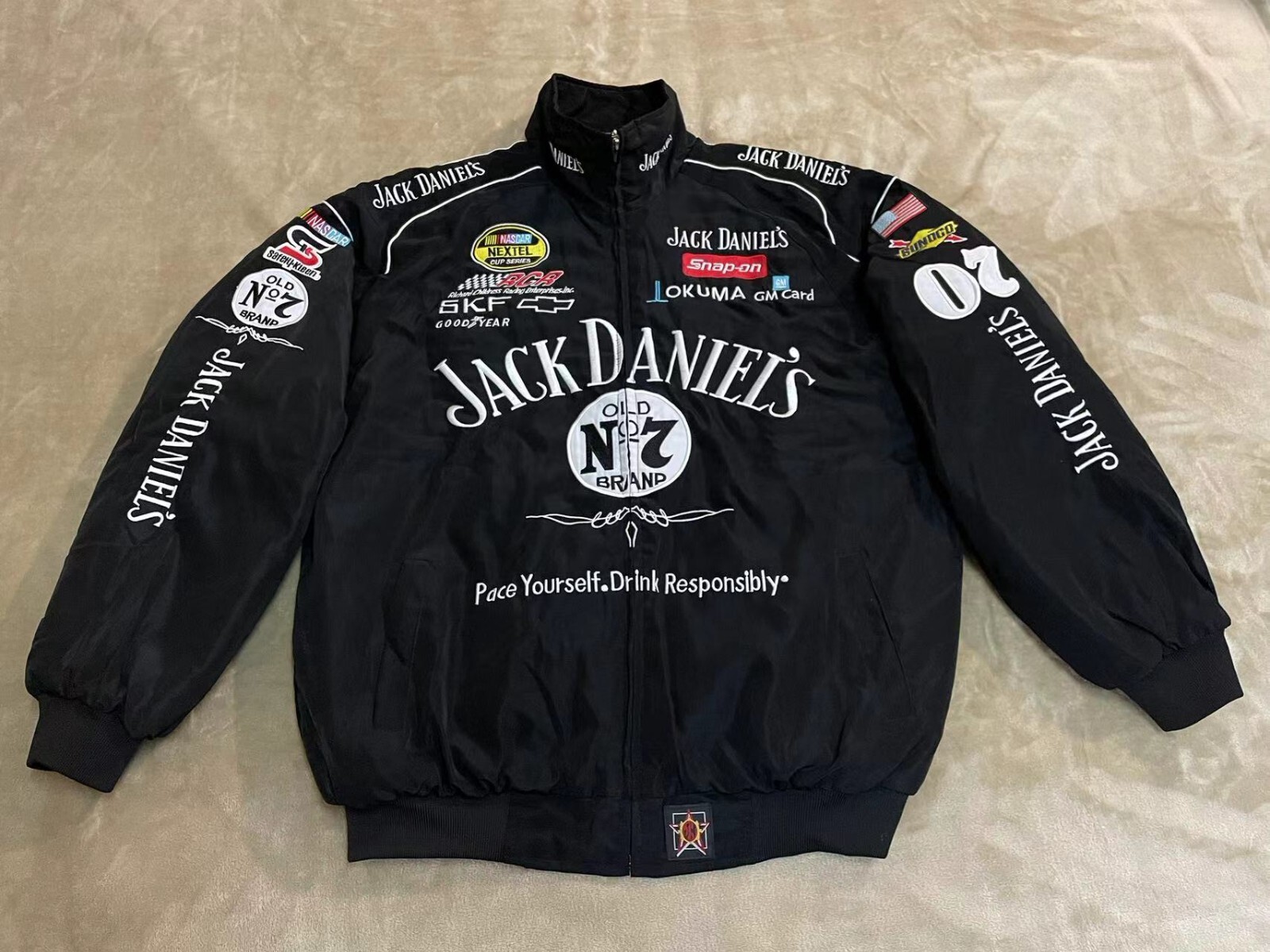 Unisex Adult Racing Jacket Embroidered Patches Cotton Padded Jack M-2XL