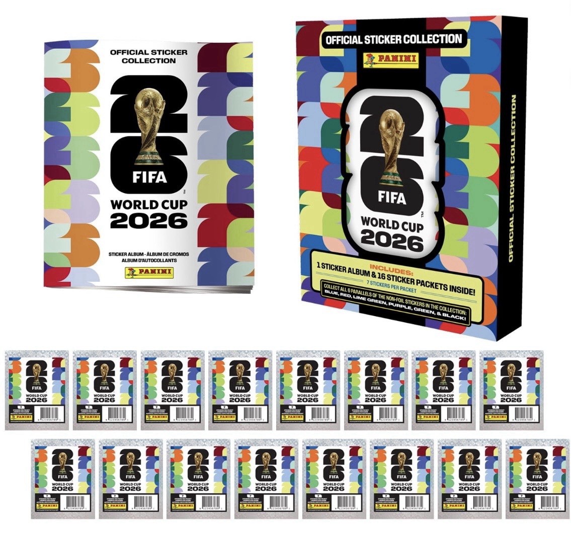 2026 Panini FIFA World Cup Collectors Tin w/ Album & (16 packs) 112 stickers
