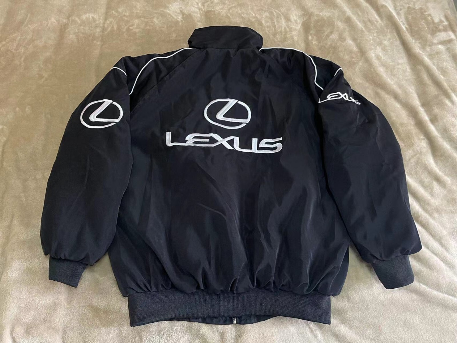 Unisex Adult Racing Black Jacket Embroidered Patches Cotton Padded Lexus M-2XL