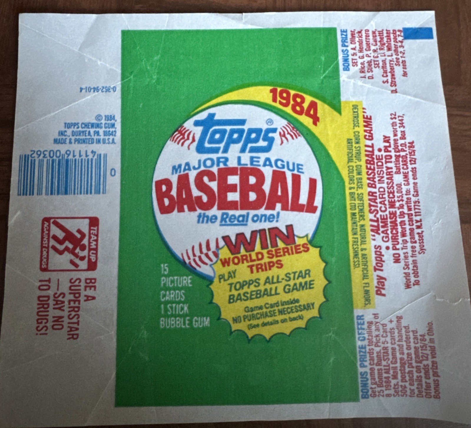 1984 Topps Baseball MLB Empty Wax Wrapper GET EVERY 4TH FREE