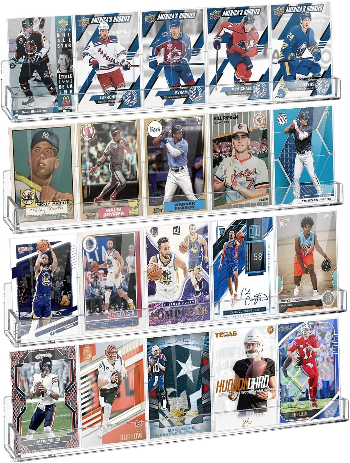 Sports Card Display Shelf for Wall Hold 16 Graded Cards or 20 Sleeved Trading C