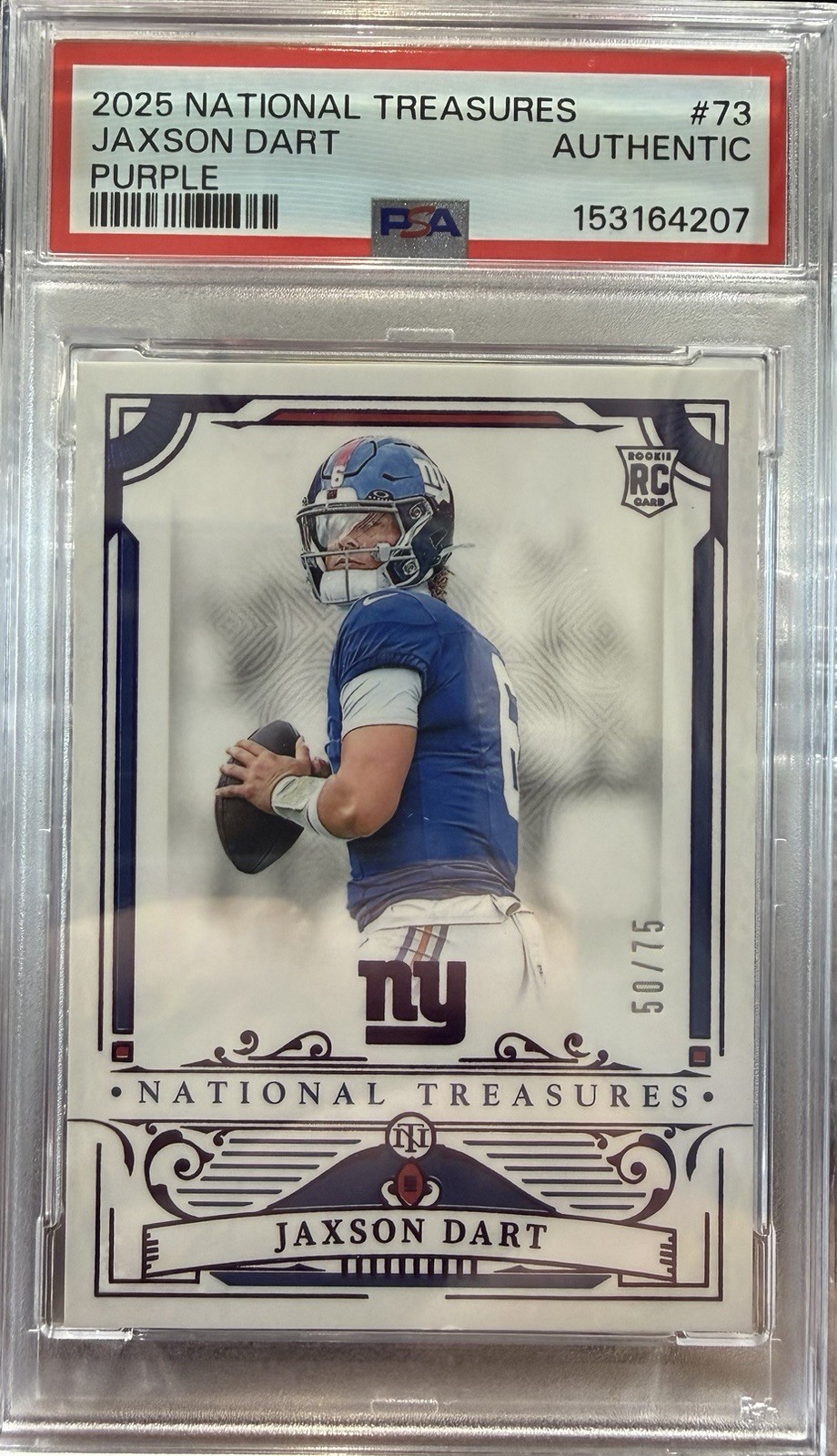 2025 Panini National Treasures — Jaxson Dart #73 Purple /75 (RC)