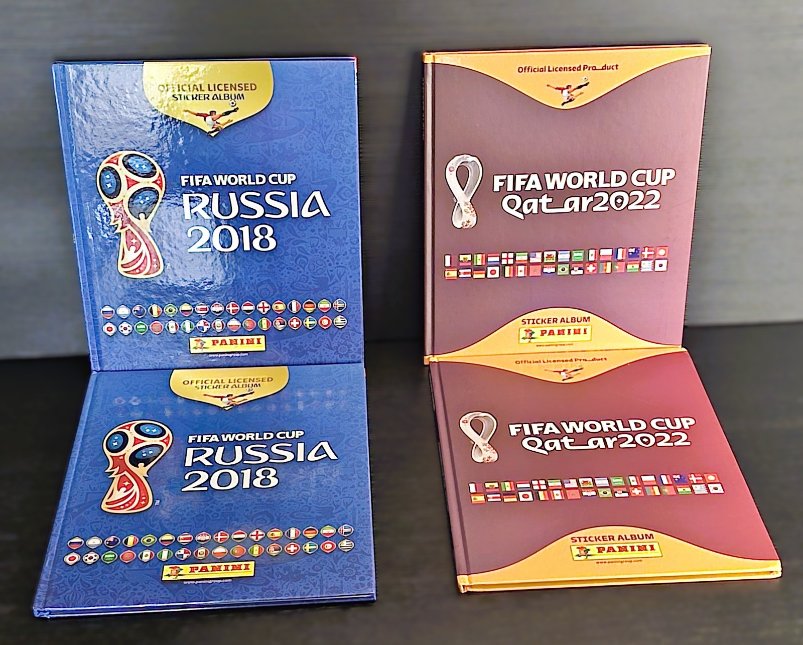 LOT of 1 Russia 2018 + 1 Qatar 2022 Album Hard Cover Panini FIFA World Cup Messi