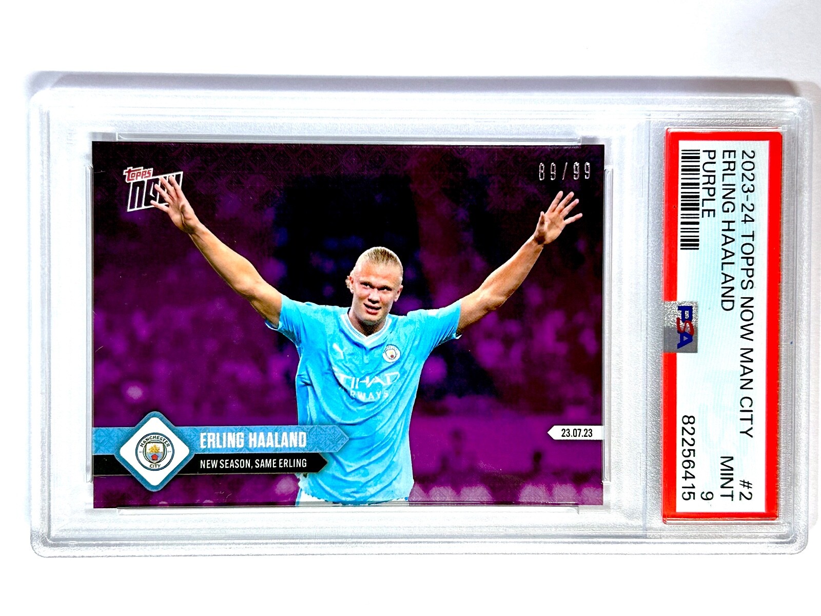 2023-24 Topps Now ERLING HAALAND #2 Manchester City — PURPLE 89/99 — PSA-9