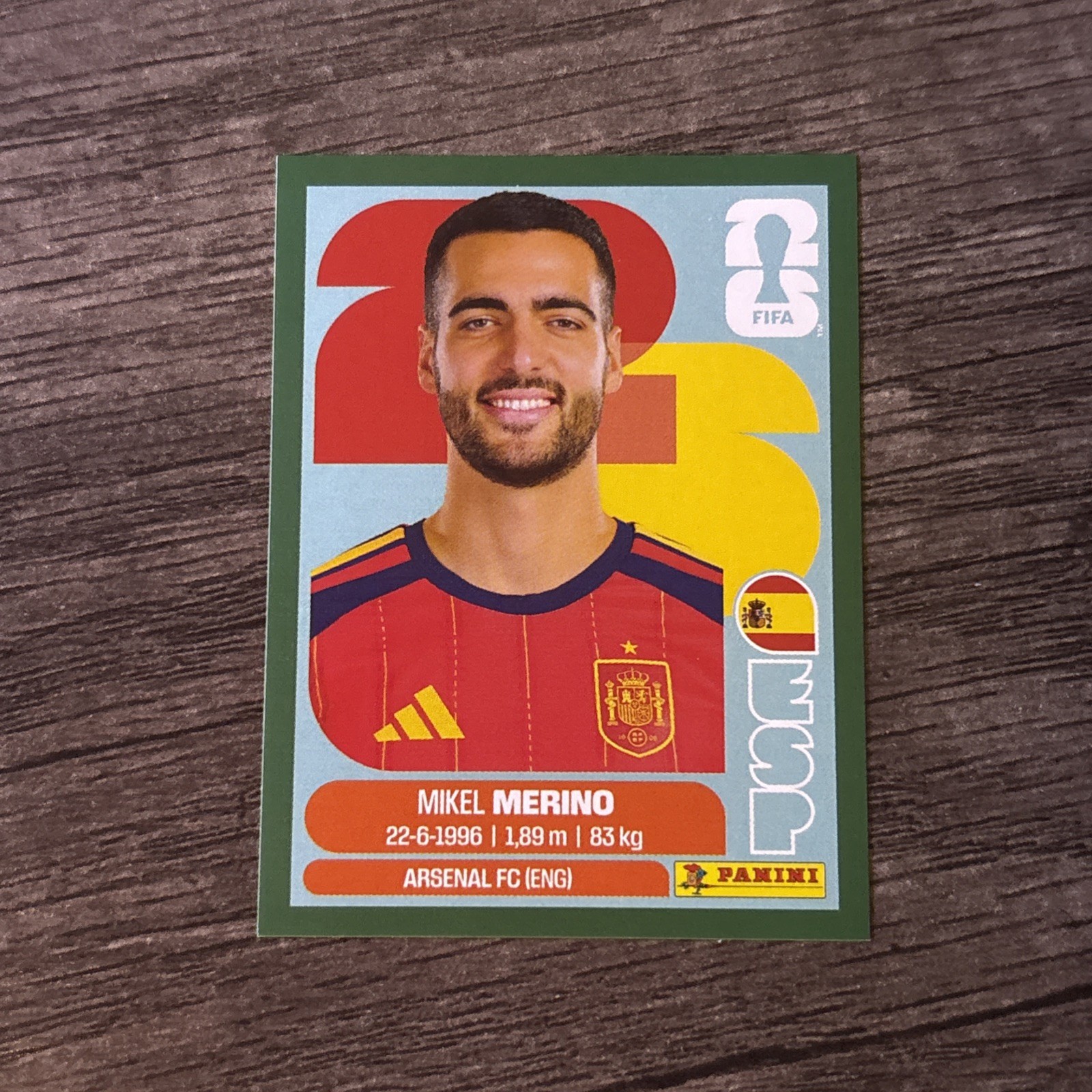 2026 PANINI Mikel Merino ESP 14 Spain Green 1:1400 Pack Sticker World Cup Winner
