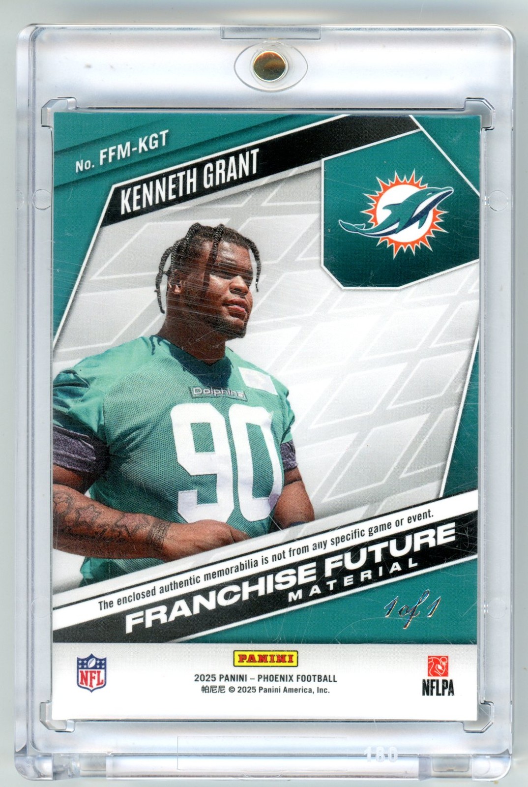 2025 Panini Phoenix Kenneth Grant Franchise Future Black RC PATCH NFL Shield 1/1