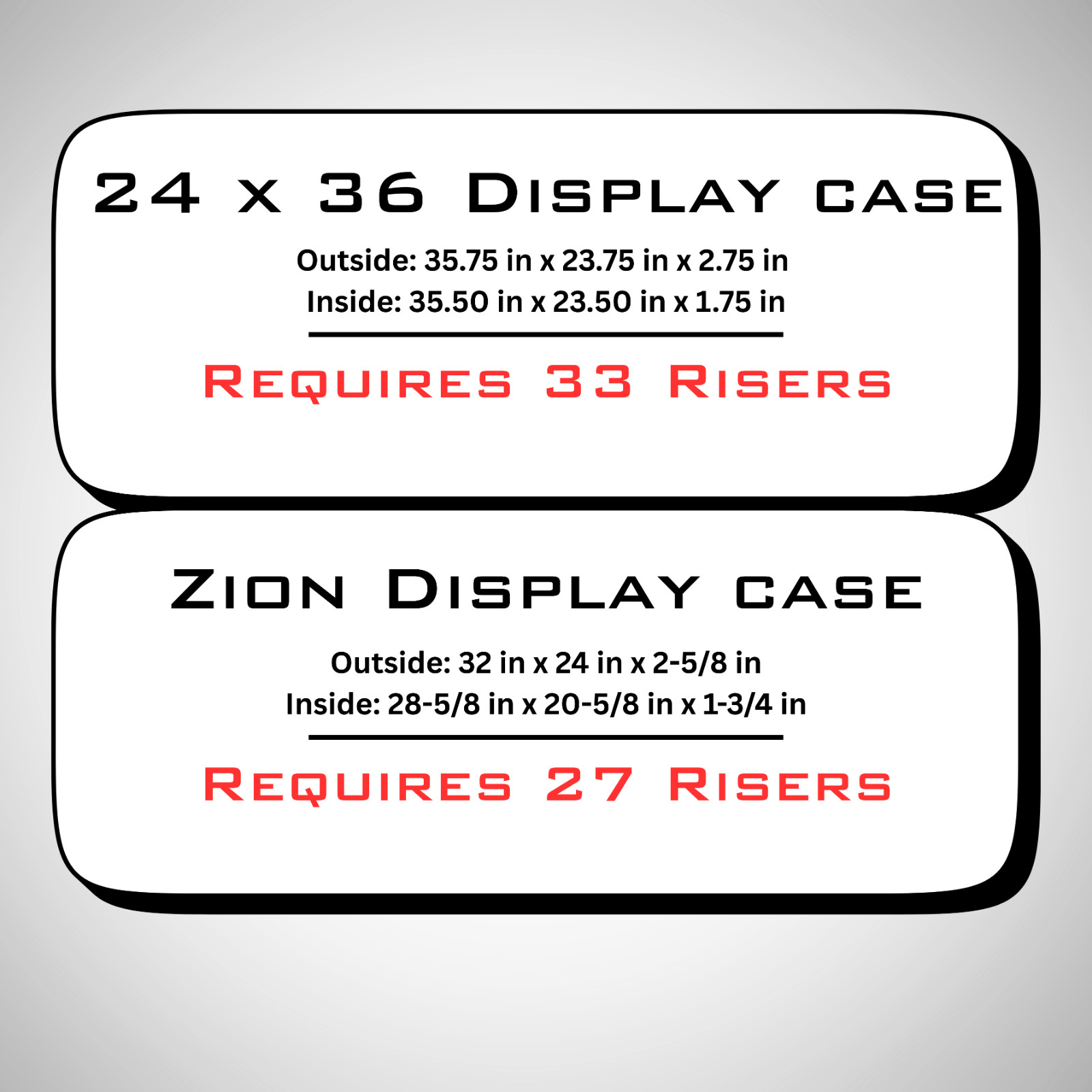 Display Case Card Riser Stands — Perfect for Zion Cases- 24 Risers! Holds slabs