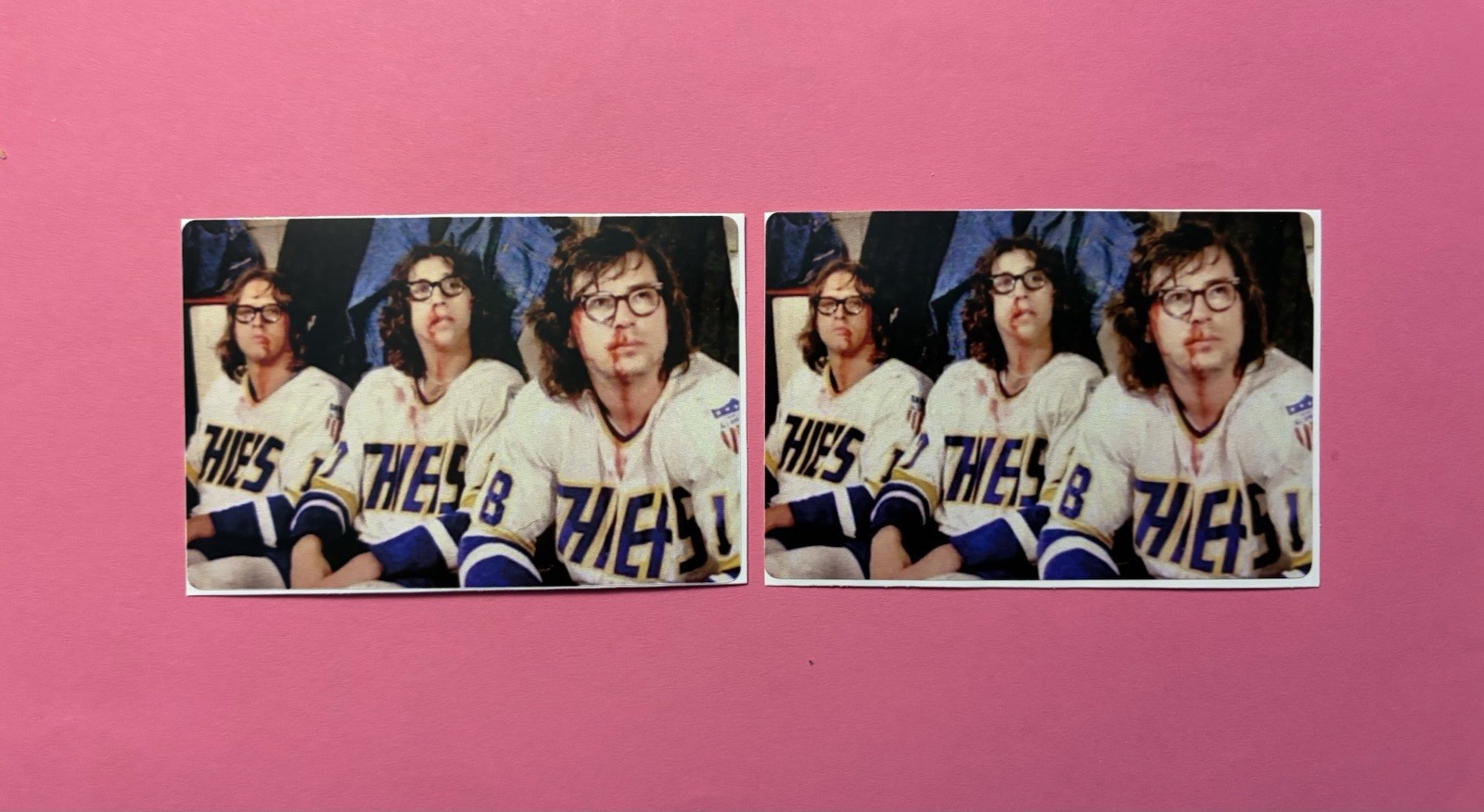 THE HANSON BROTHERS, “SLAPSHOT” HOCKEY STICKERS (2). FREE SHIPPING,FREE STICKER