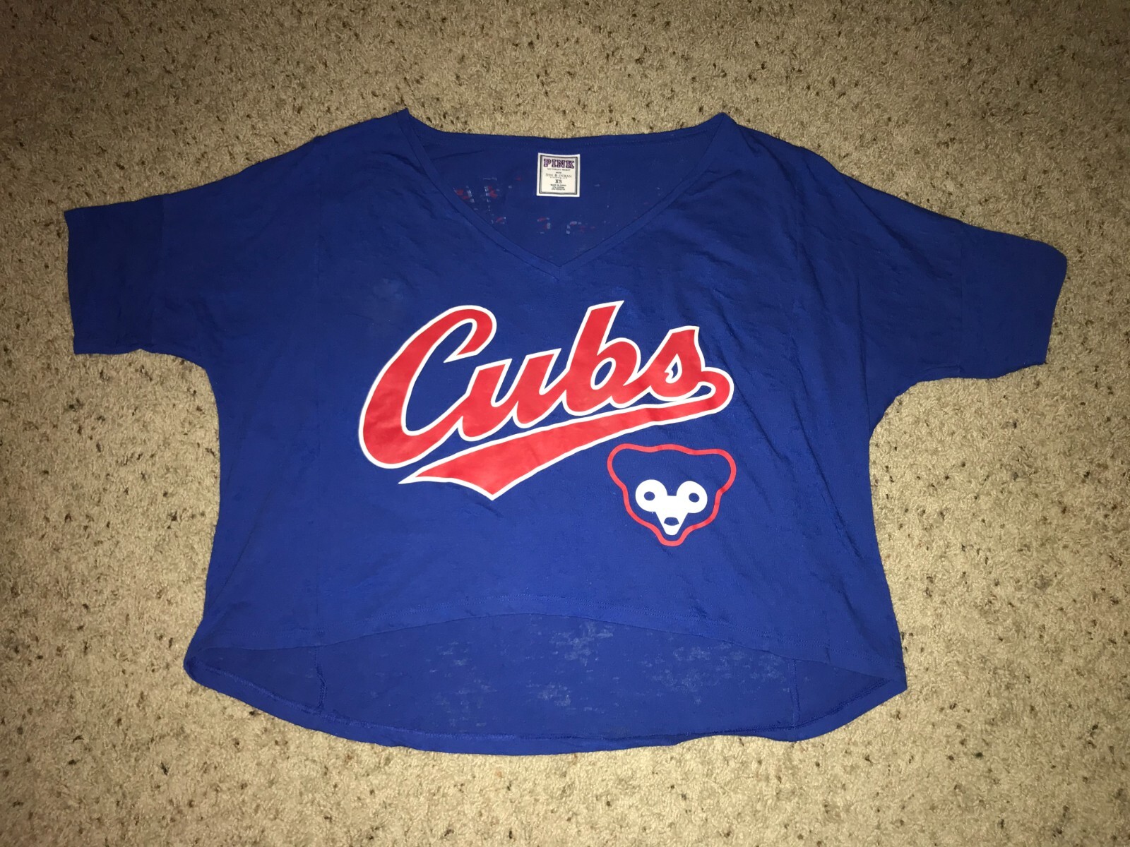 Chicago Cubs Victoria’s Secret Pink Oversized Sheer Crop Top Shirt — Women’s XS